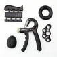 Black spring finger exerciser set with rings, gripper, foam pad and finger hole plate