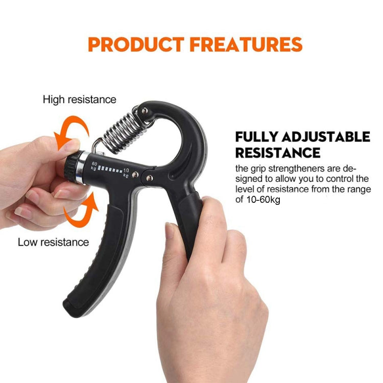 Handheld black adjustable spring finger gripper with grip scale on the handle