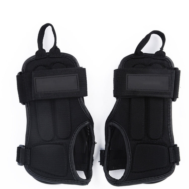 Pair of black roller skating palm guards with wrist straps and padded palm panels