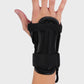 Black palm guard worn on wrist with hook-and-loop strap and padded protective back
