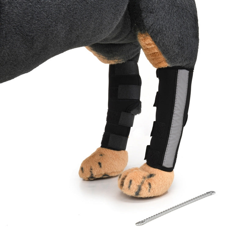 Black dog knee pads with adjustable straps for leg protection