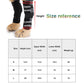 Dog knee pad size reference chart with height and width measurements