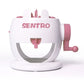 White and pink knitting loom toy machine with handle and circular tension ring