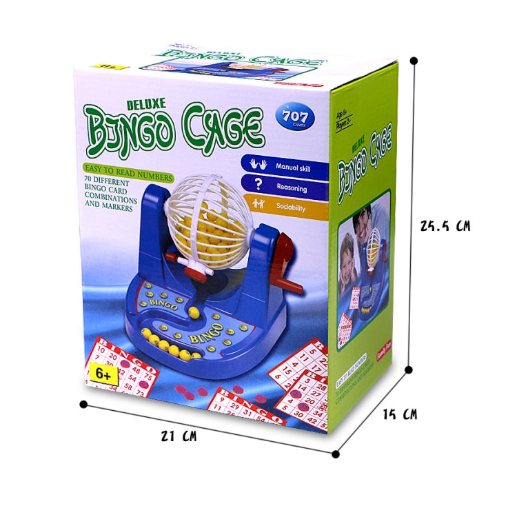 Children's desktop bingo game toy with rotating number drum and scoreboard