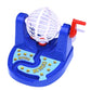 Blue Bingo desktop lottery game showing red lever, spinning ball cage, and yellow balls
