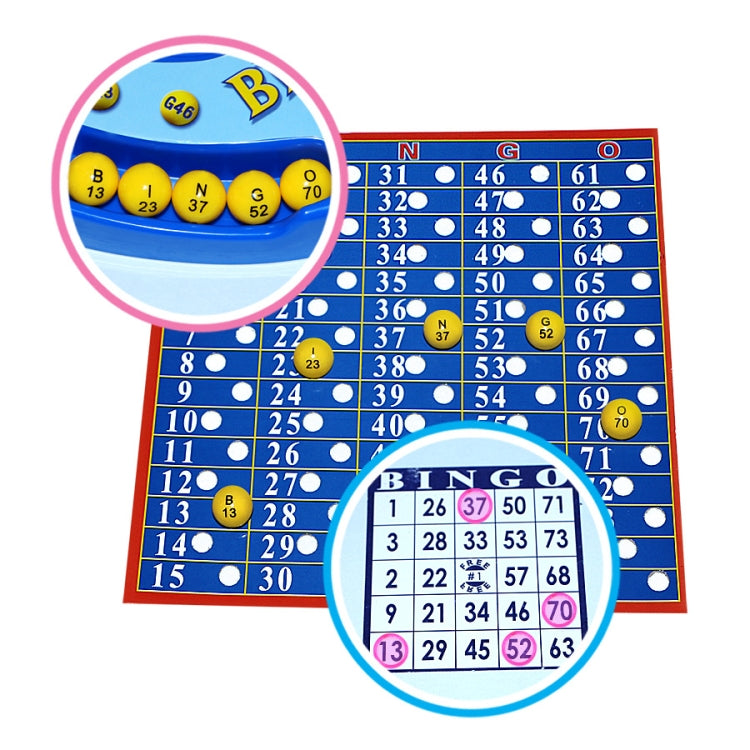 Bingo number boards with “BINGO” labels, red border, and matching numbered circles