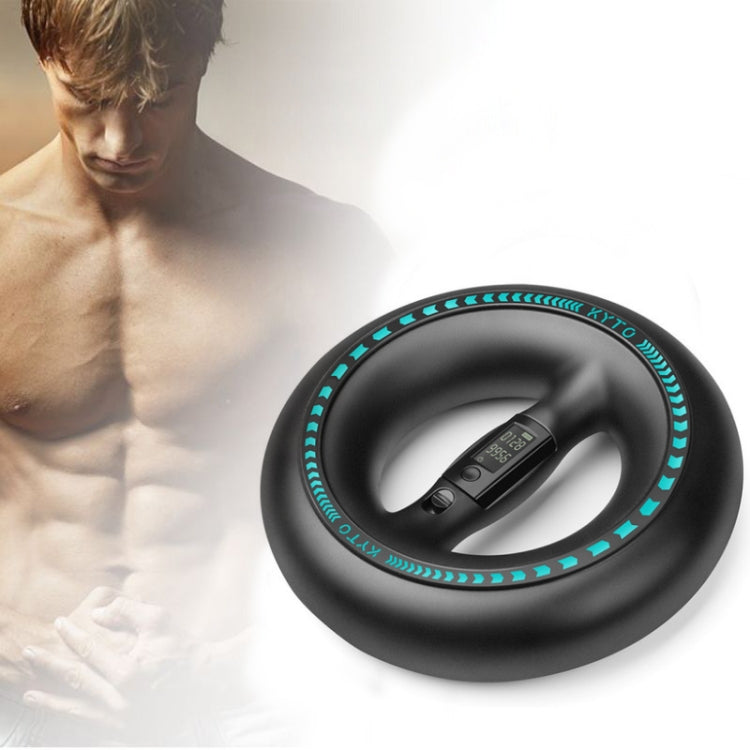 Black electronic wrist power ball with blue LED rim and built-in display module