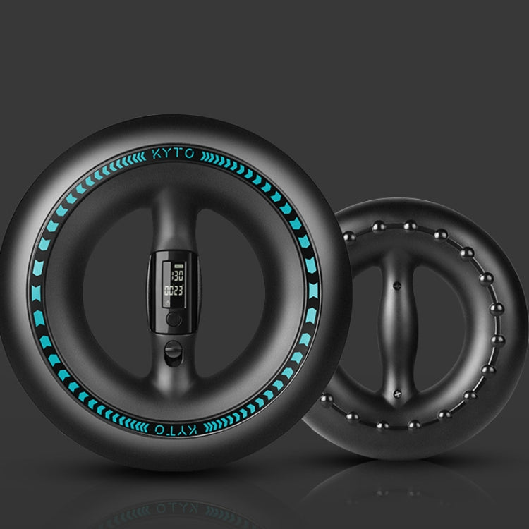 Wrist power ball trainer with turquoise LED ring and black control display module