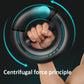 Black wrist power ball held in hand with glowing turquoise LED ring