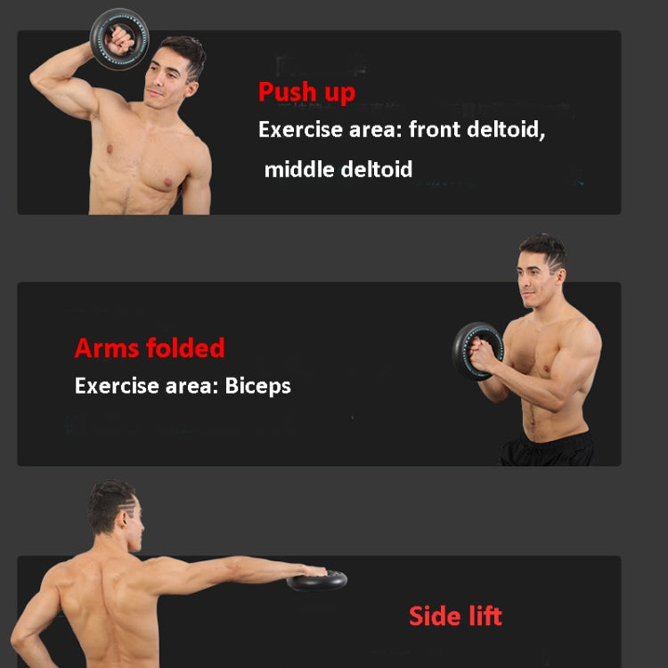 Wrist power ball in workout hand, turquoise LED ring and display visible