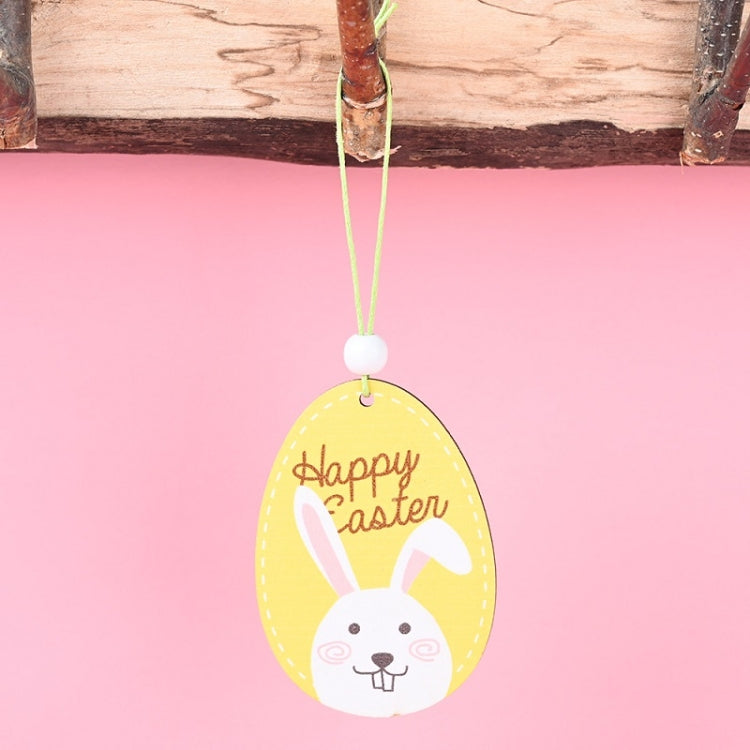 Easter wooden egg pendant with 'Happy Easter' lettering and bunny face