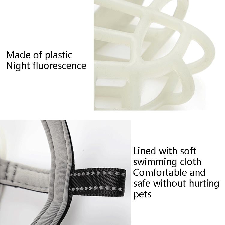 Fluorescent dog muzzle cover made from plastic with soft fabric inner lining