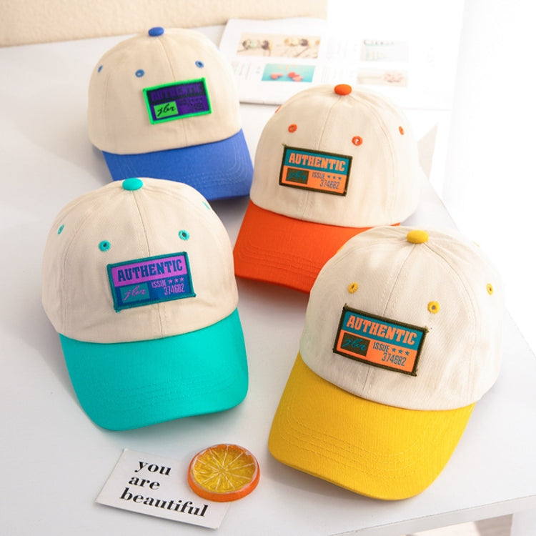 Assorted kids baseball caps set: beige crown with yellow, blue, orange, and teal brims
