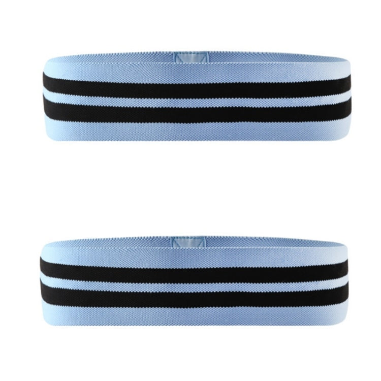 Light blue resistance loop band with black striped bands, shown side by side