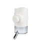 White hanging dog ball waterer with clear reservoir and metal drinking valve