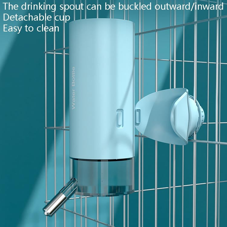 Light blue detachable drinking cup with latch and outlet for cage waterer