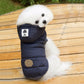 Pet padded dog coat, dark navy, with hood and front patch pocket detail