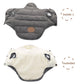 Reversible padded pet coat showing dark outer and light inner fleece lining