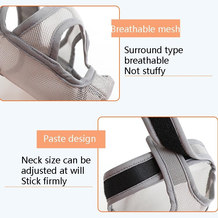 Breathable gray mesh dog mouth cover with secure loop strap