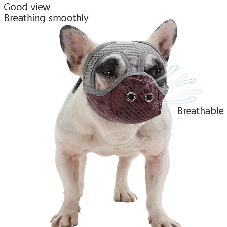 Gray and wine red breathable dog mouth cover with two circular eye holes