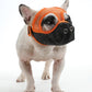 Dog mouth cover muzzle with orange border and black mesh hood for flat-face.