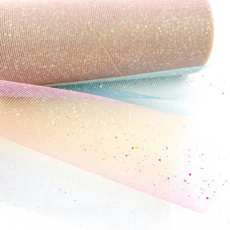 Glitter net yarn roll in pastel pink and light blue with fine rainbow sparkles