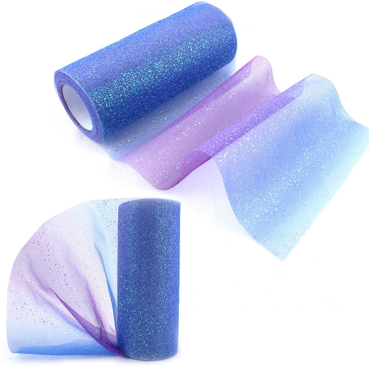 Glitter net yarn roll in blue and lavender gradient with fine sparkling glitter