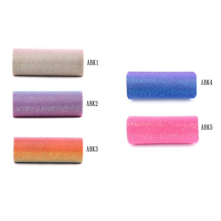 Glitter net yarn roll color selection showing ABK1 to ABK5 gradient sparkle rolls