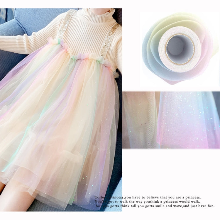 Glitter net yarn roll and tulle skirt with pastel rainbow glitter net trim