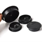 Set of round desk cable hole covers, black ABS with snap-fit lids