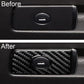 Black carbon-fiber glove box decorative sticker with circular opening on dashboard bezel