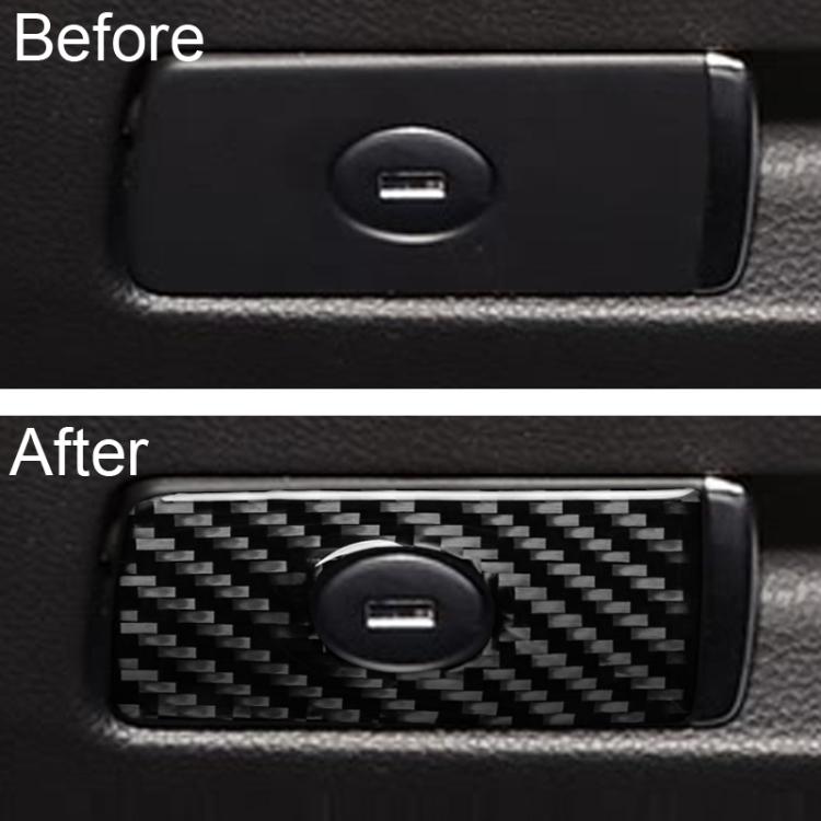 Black carbon-fiber glove box decorative sticker with circular opening on dashboard bezel