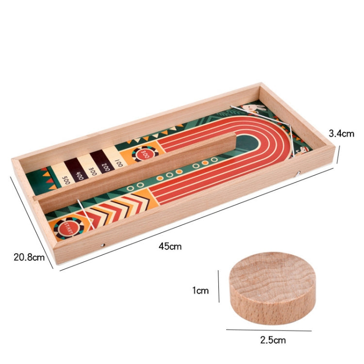 Wooden catapult chessboard game layout with red spiral track and wooden launcher