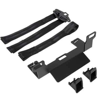Universal black ISOFIX seat anchor bracket kit with fixed belt straps and latch parts
