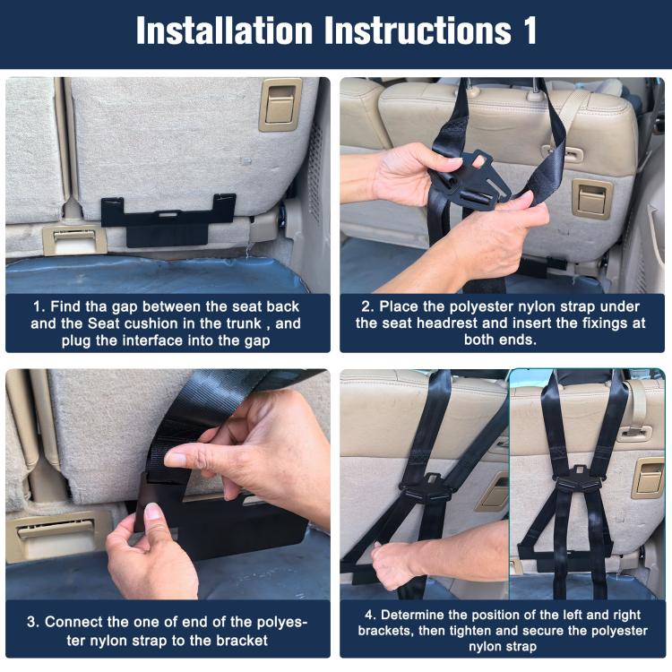 Black ISOFIX seat anchor brackets with nylon straps shown during under-seat installation