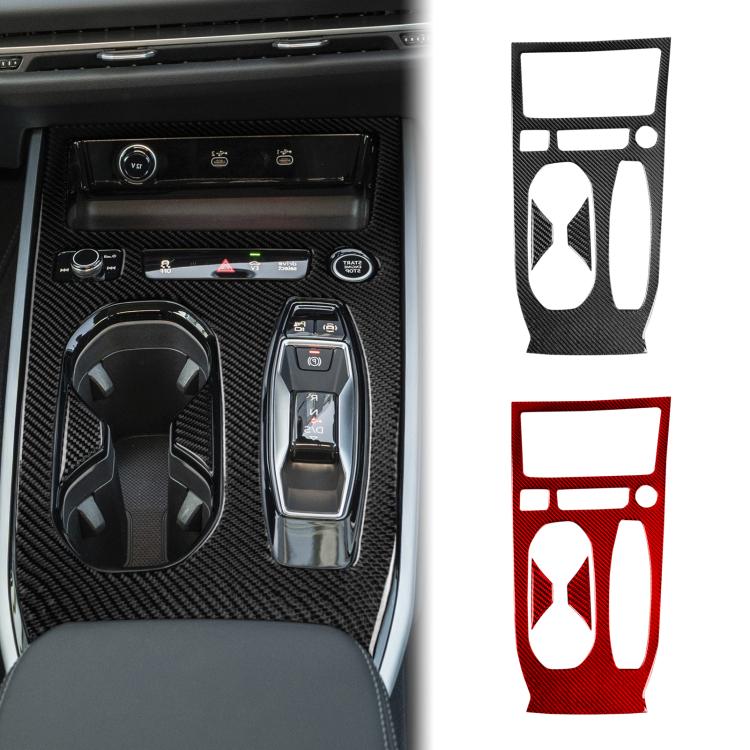 Carbon-fiber cup holder trim set, black and red 3-piece kit for RHD
