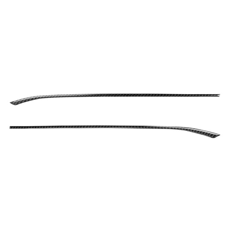 Black carbon-fiber style gear shift side trim sticker strips, 2 pieces.