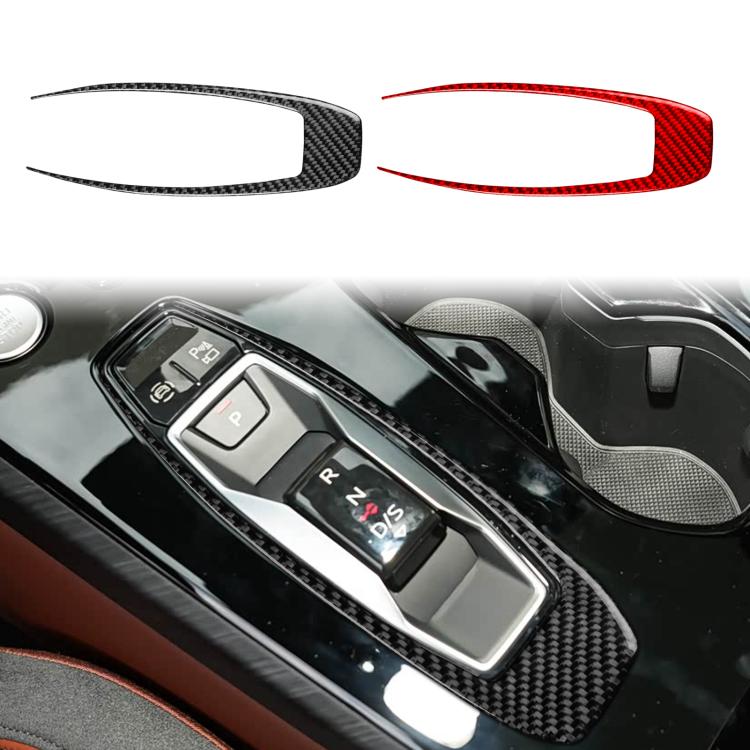 Black and red carbon-fiber gear shift panel trim sticker set, curved surrounds