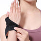 Black elastic wrist brace with thumb cover, secure wrap around the hand and wrist.