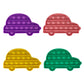 Set of colorful silicone car-shaped pop-it boards with bubble press buttons
