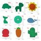 Silicone animal press board pieces laid out with measurements diagram