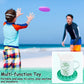 Purple round silicone press toy with bubble buttons above playing child