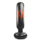 Inflatable punching bag column with black finish, red silhouette and letter logo, with base.
