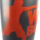 Black inflatable punching bag column with large red action silhouette graphic and lettering.