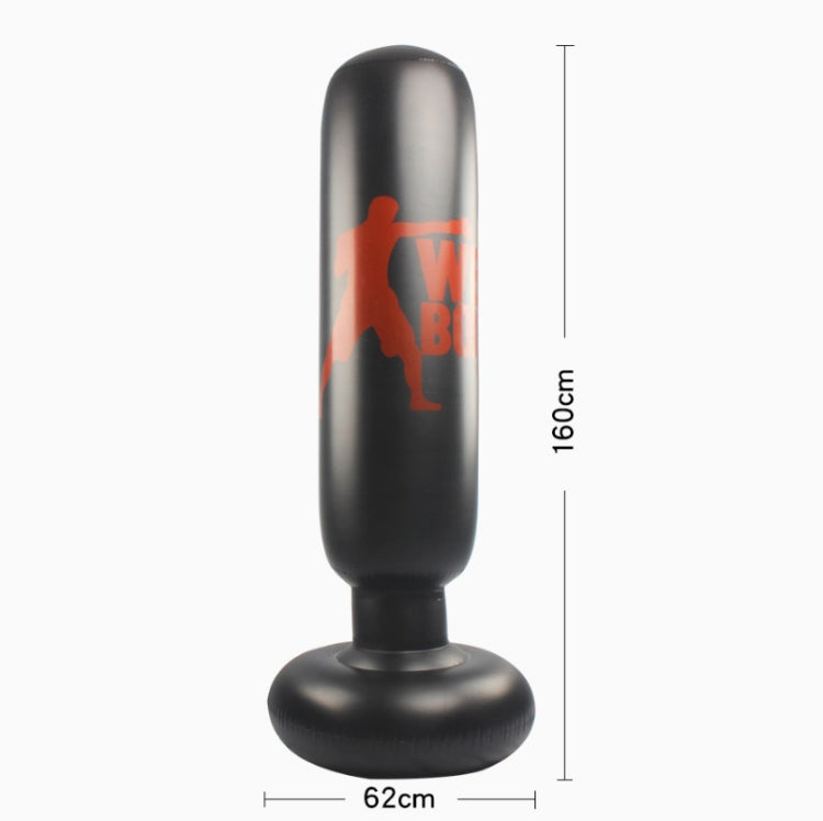 Inflatable punching bag column with base, size shown: 160 cm height and 62 cm width.