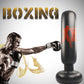 Inflatable boxing punching bag column with red silhouette logo, set for boxing training.