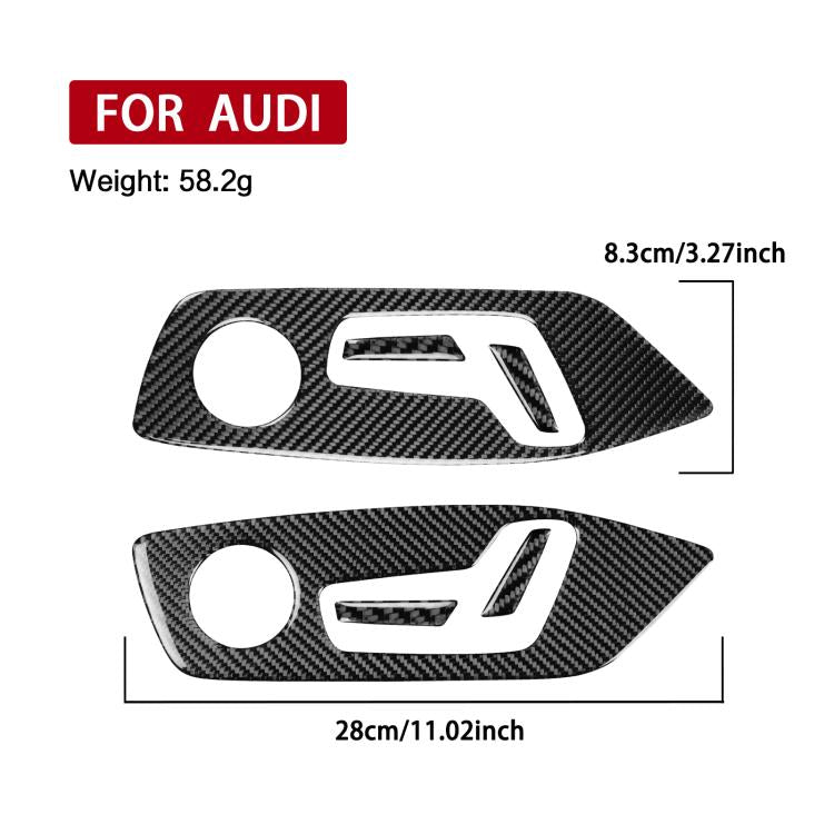 Black carbon-fiber style adjustment panel trim stickers, set of 6, size diagram
