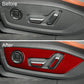Car door panel adjustment trim after installation: red carbon-fiber sticker over insert