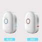 Two mini dehumidifiers in white, blue and red power buttons, vented side grilles.
