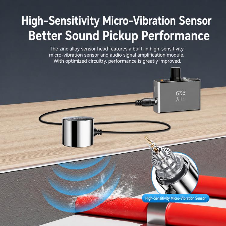 Portable acoustic leak locator with micro-vibration sensor module and metal probe